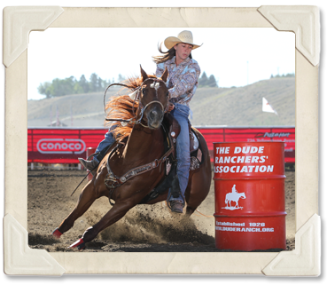 The barrel racing event offers the rodeo spectator beauty, talent, and speed - pretty ladies and fast horses!